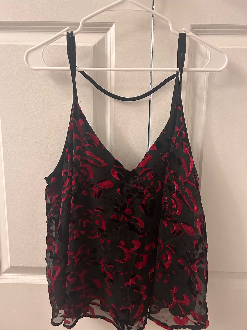 Women's Pink and Black Floral Velvet Cami Top